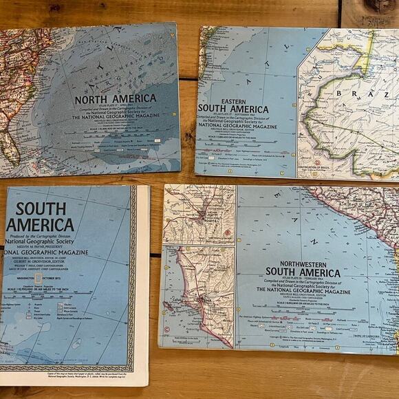 Lot of 4 Vintage National Geographic Maps of South and North America. - Picture 1 of 2
